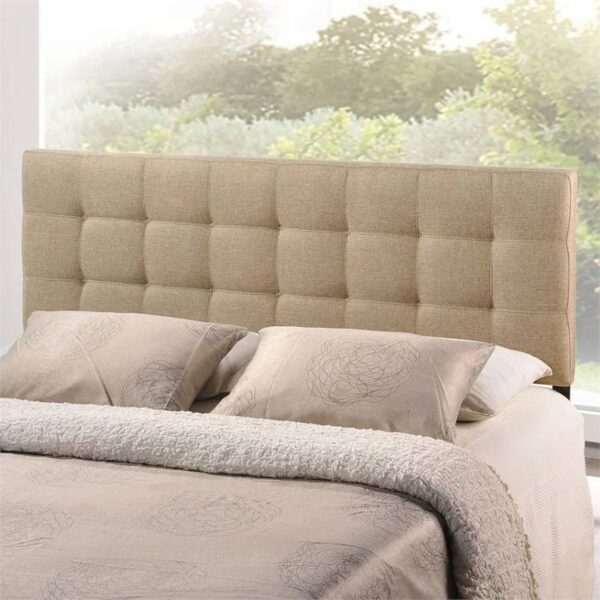 Full size Modern Beige Tan Taupe Fabric Tufted Upholstered Headboard - Image 2