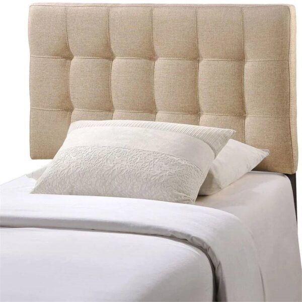 Twin size Modern Beige Tan Taupe Fabric Tufted Upholstered Headboard - Image 3