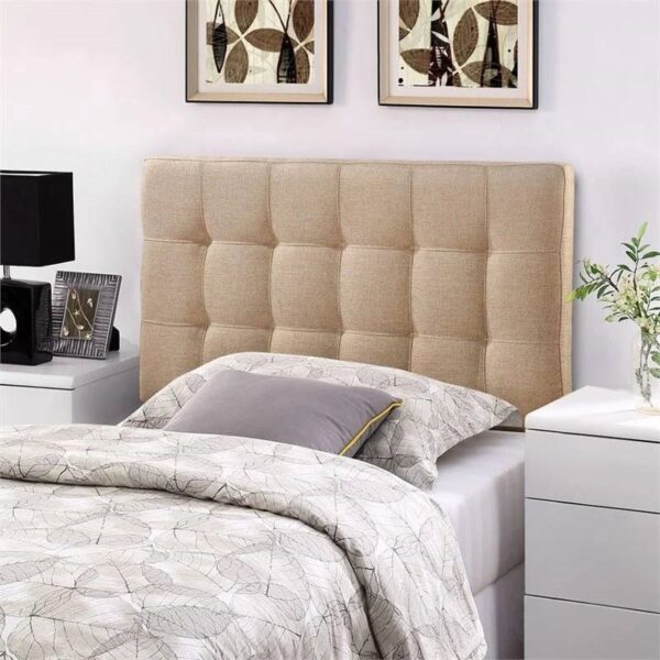 Twin size Modern Beige Tan Taupe Fabric Tufted Upholstered Headboard - Image 4