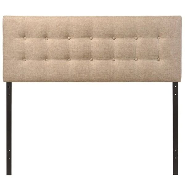 Full size Beige Tan Taupe Fabric Upholstered Button Tufted Headboard - Image 2