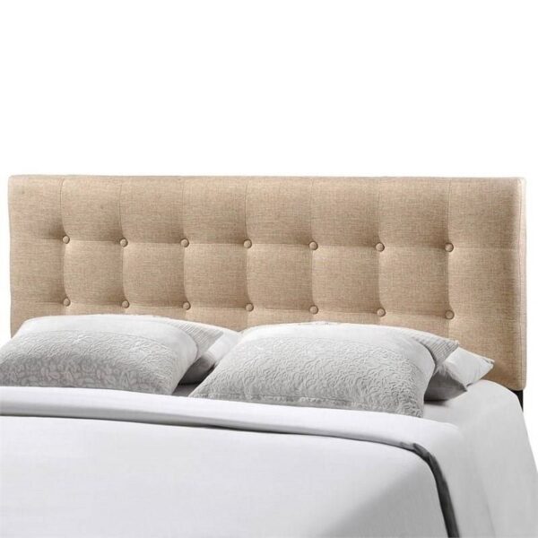 Full size Beige Tan Taupe Fabric Upholstered Button Tufted Headboard - Image 3