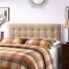 Full size Beige Tan Taupe Fabric Upholstered Button Tufted Headboard - Image 4