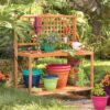 Outdoor Folding Wooden Potting Bench Garden Trellis with Storage Space - Image 3