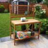 Outdoor Folding Wooden Potting Bench Garden Trellis with Storage Space - Image 4