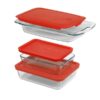 6-Piece Glass Bakeware Food Storage Set with Red Plastic Lids - Image 2