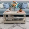Contemporary Farmhouse Coffee Table in Rustic White Oak Wood Finish - Image 2