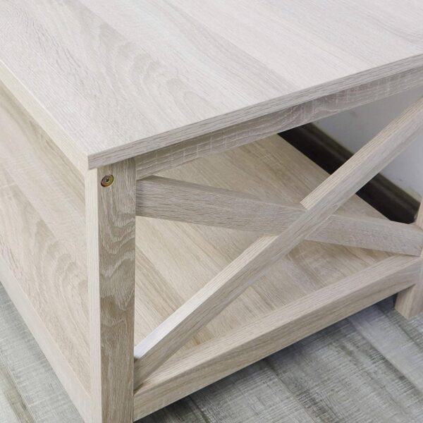 Contemporary Farmhouse Coffee Table in Rustic White Oak Wood Finish - Image 3