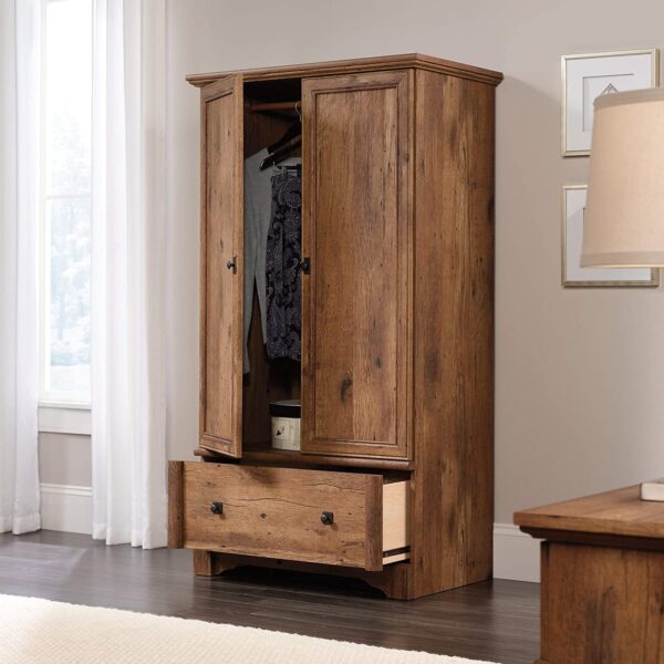 Rustic Oak Drawer and Garment Rod Wardrobe Armoire - Image 3