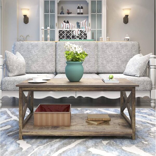 Contemporary 2-Tier Farmhouse Coffee Table in Rustic Wood Finish - Image 3