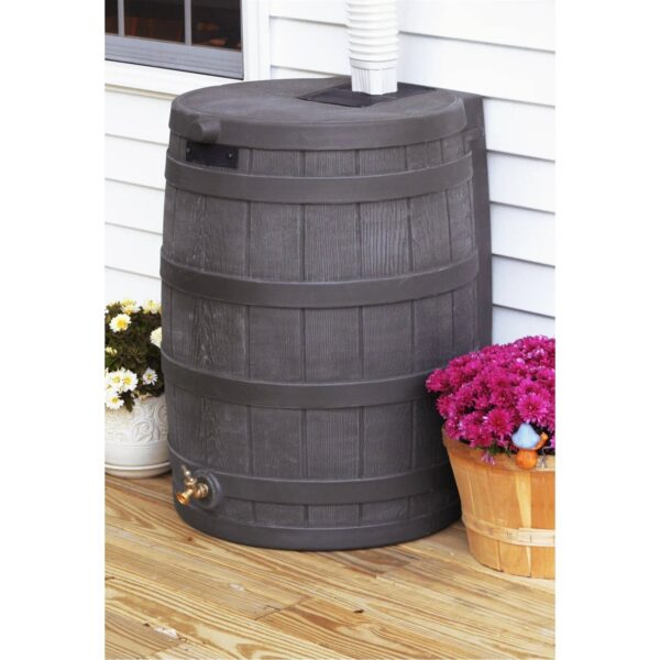 Brown Oak 50-Gallon Plastic Rain Barrel with Bottom Spigot - Image 2