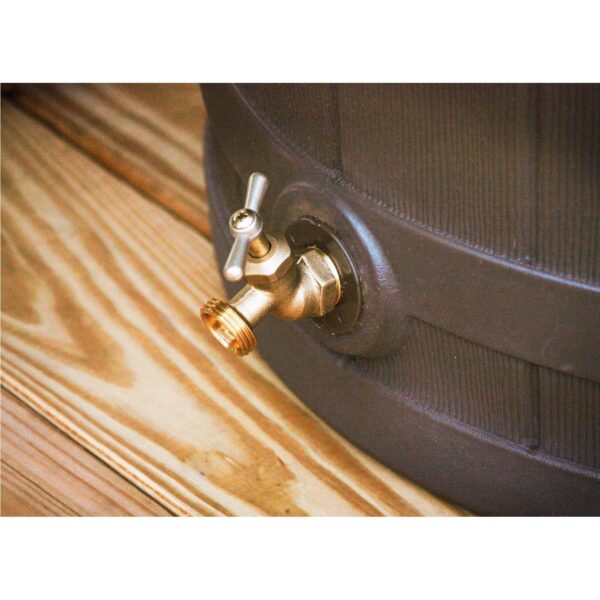 Brown Oak 50-Gallon Plastic Rain Barrel with Bottom Spigot - Image 3