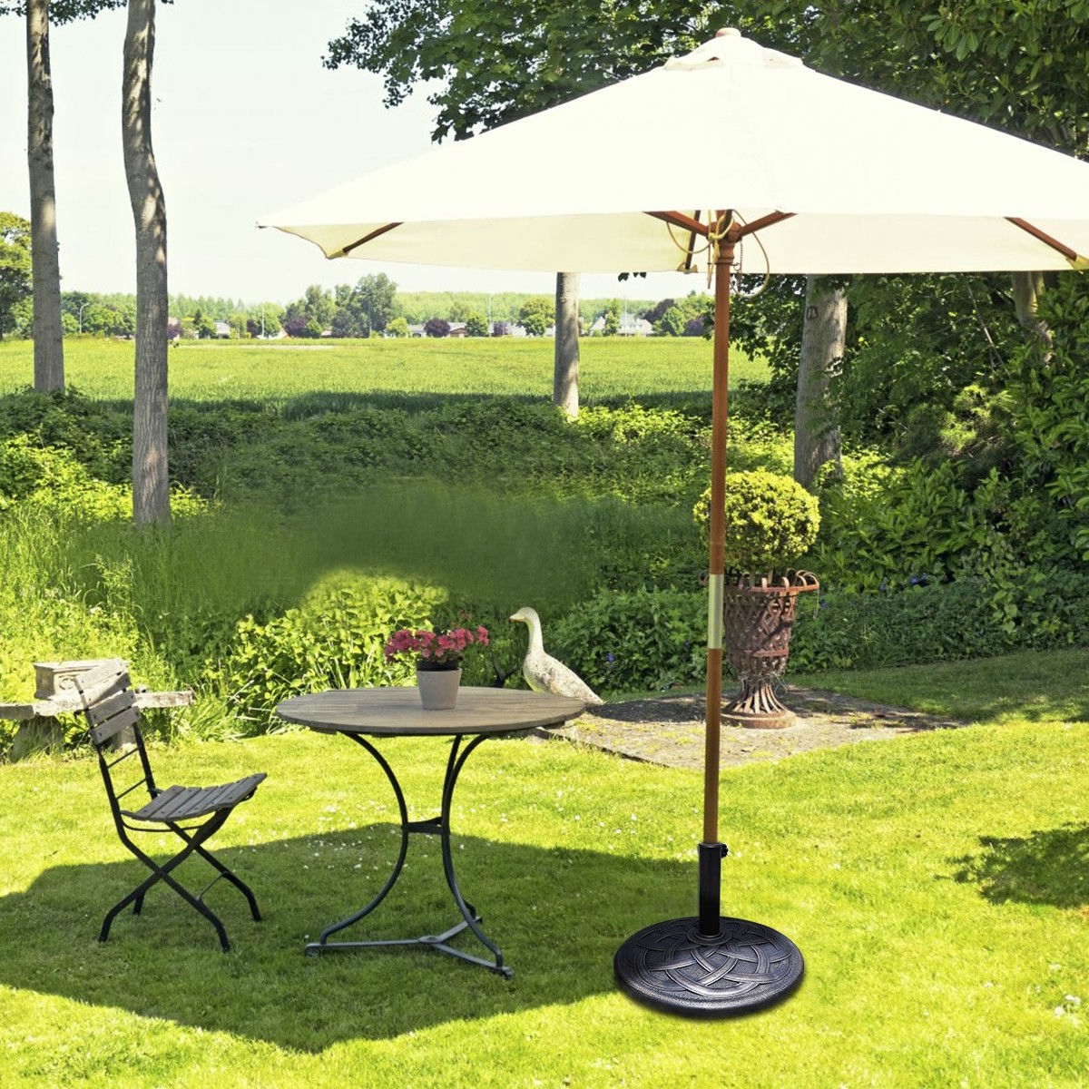 Round Bronze Finish Heavy Duty Outdoor Umbrella Base Stand - Image 2