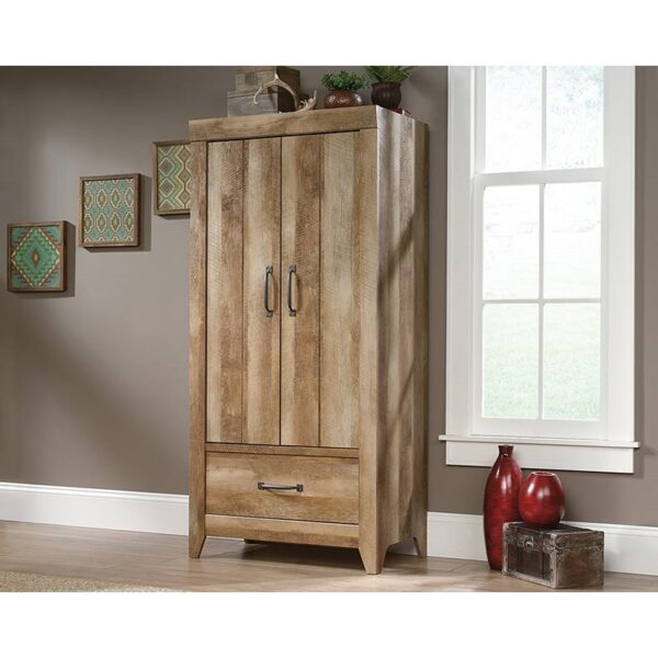 FarmHouse Modern Oak Drawer and Garment Rod Wardrobe Armoire - Image 2