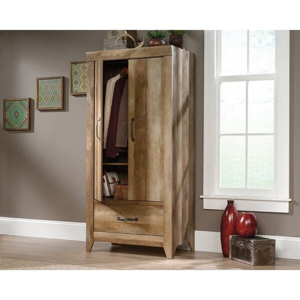 FarmHouse Modern Oak Drawer and Garment Rod Wardrobe Armoire - Image 3