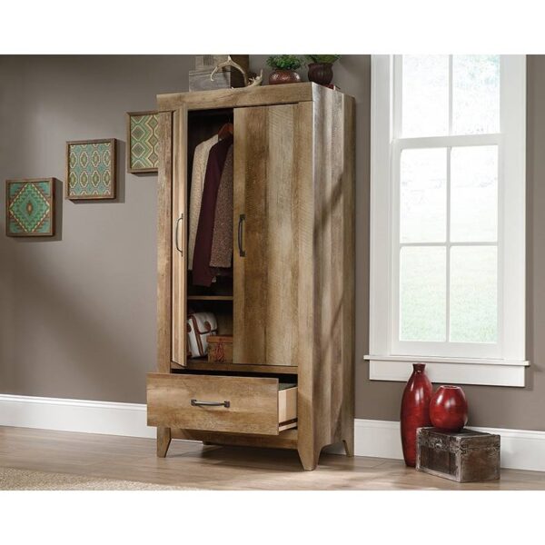 FarmHouse Modern Oak Drawer and Garment Rod Wardrobe Armoire - Image 4