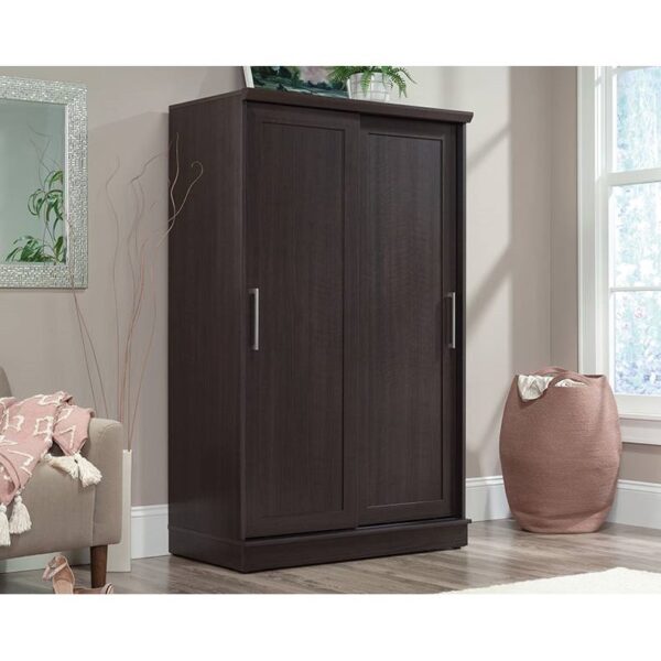 FarmHouse Espresso Oak Sliding Doors Garment Rod Wardrobe Armoire - Image 2