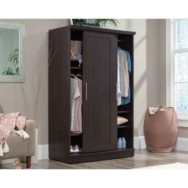FarmHouse Espresso Oak Sliding Doors Garment Rod Wardrobe Armoire - Image 3