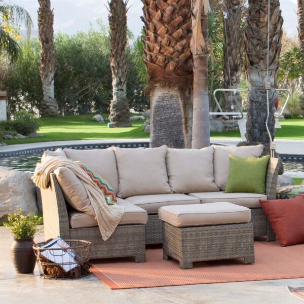 Natural Outdoor Wicker Resin Patio Furniture Conversation Set - Image 2