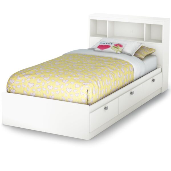 Twin size Modern Bookcase Headboard in White Wood Finish - Image 2