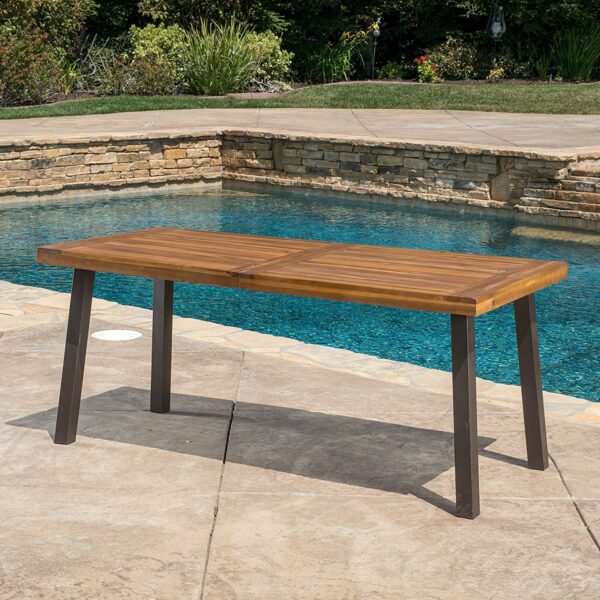 Acacia Wood 69 x 32 inch Outdoor Patio Dining Table in Teak Finish - Image 2