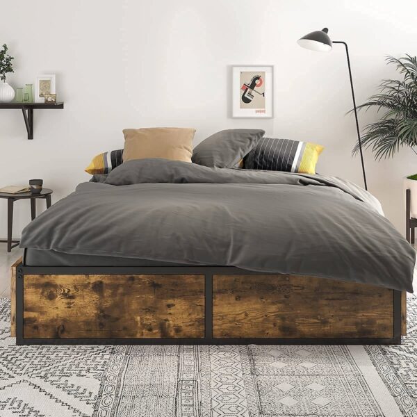 Queen Metal Wood Platform Bed Frame with 4 Storage Drawers - 800 lbs Max Weight - Image 3