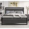 Full Black Metal Platform Bed Frame with Wood Panel Headboard and Footboard - Image 3