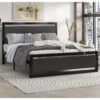 Full Black Metal Platform Bed Frame with Wood Panel Headboard and Footboard - Image 4