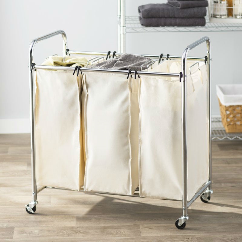 Commercial-Grade Steel Frame 3-Bag Laundry Hamper Cart - Image 2