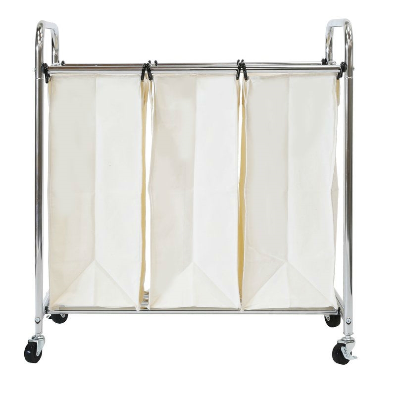 Commercial-Grade Steel Frame 3-Bag Laundry Hamper Cart - Image 3