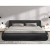 King Modern Black Faux Leather Upholstered Platform Bed Frame with Headboard