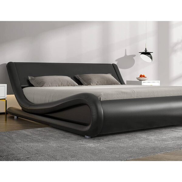 King Modern Black Faux Leather Upholstered Platform Bed Frame with Headboard - Image 2