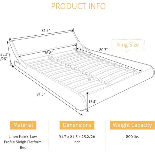 King Modern Black Faux Leather Upholstered Platform Bed Frame with Headboard - Image 4