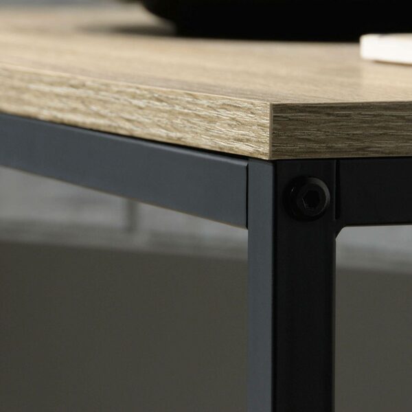 Black Metal Frame Coffee Table with Oak Finish Wood Top and Shelf - Image 3