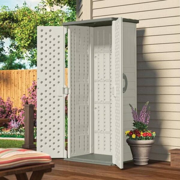 Outdoor Heavy Duty 22 Cubic Ft Vertical Garden Storage Shed in Taupe Grey - Image 2