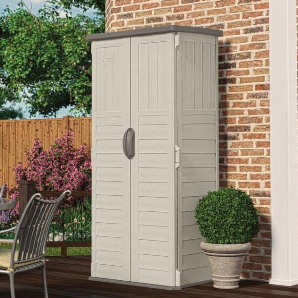 Outdoor Heavy Duty 22 Cubic Ft Vertical Garden Storage Shed in Taupe Grey - Image 3