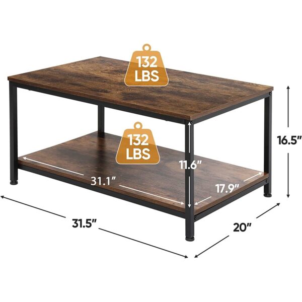 Heavy Duty Industrial 2-Tier Coffee Table in Rustic Brown Wood Finish - Image 5