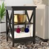 Black Wood X-Design End Table Nightstand with 3 Open Shelves - Image 3