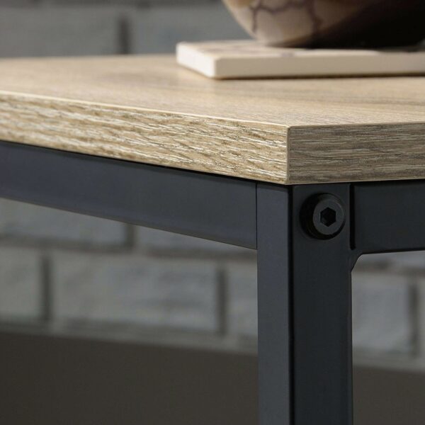 Modern Black Metal Frame End Table with Oak Finish Wood Top and Bottom Shelf - Image 4