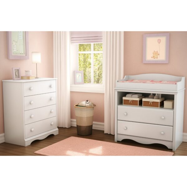 White 4 Drawer Bedroom Chest with Wooden Knobs - Image 3