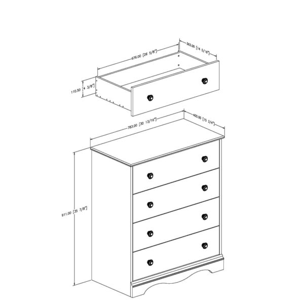White 4 Drawer Bedroom Chest with Wooden Knobs - Image 4