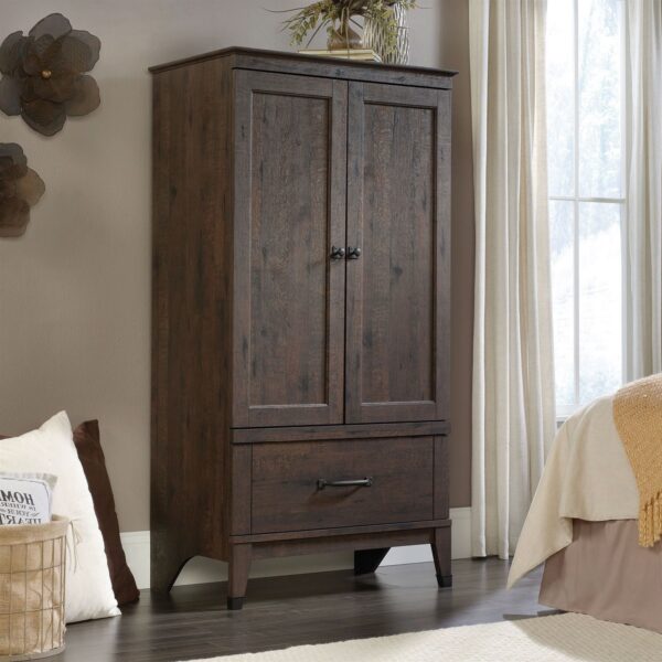 Bedroom Storage Armoire Wardrobe Cabinet in Dark Brown Oak Finish - Image 2