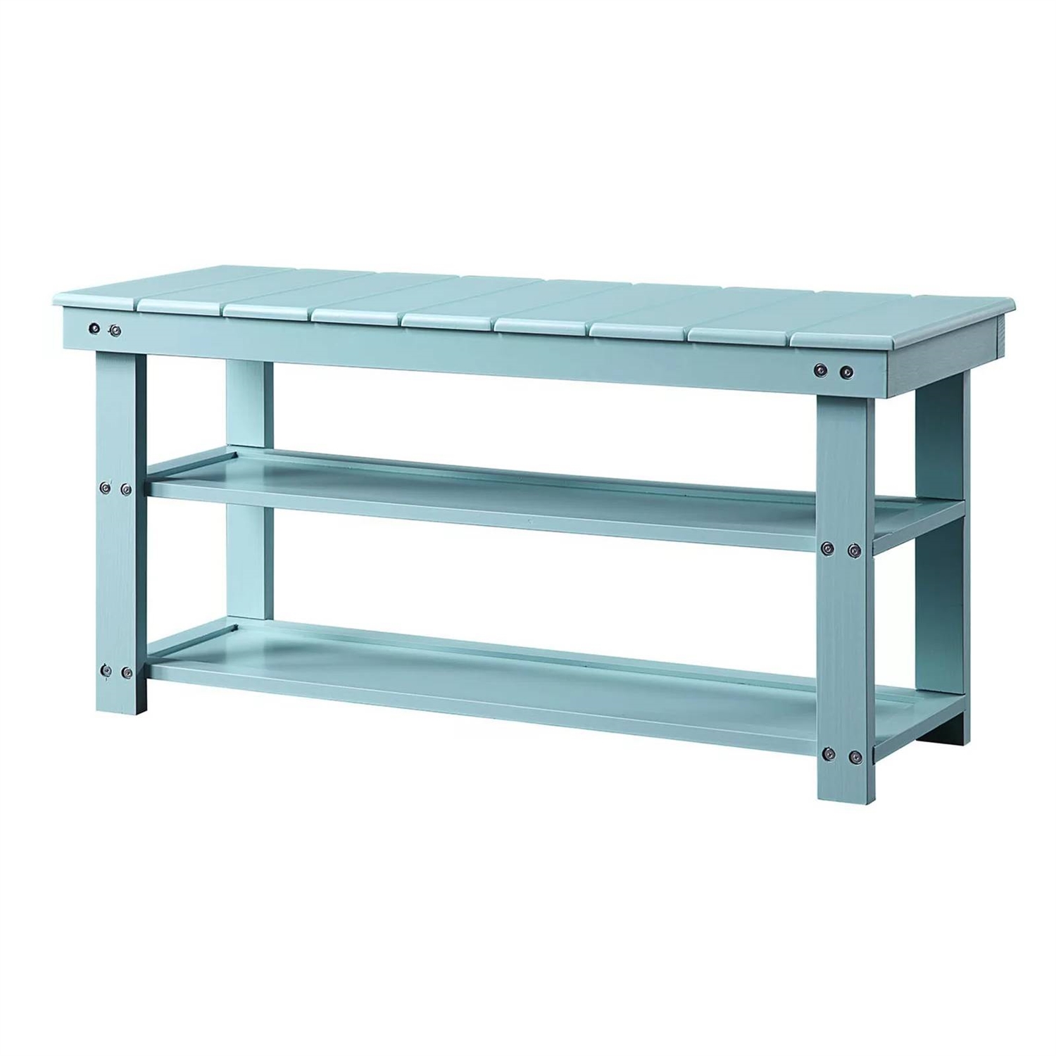 Sea Foam Aqua Blue Wood 2-Shelf Shoe Rack Storage Bench for Entryway or Closet - Image 2