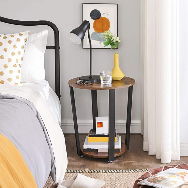 Farmhouse Rustic Round Side Table Nightstand End Table - Image 2