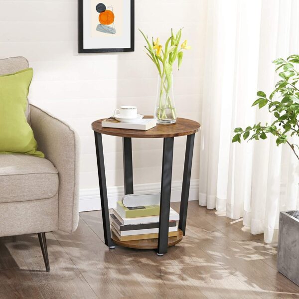 Farmhouse Rustic Round Side Table Nightstand End Table - Image 3