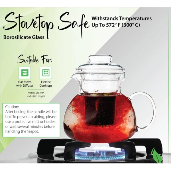 1.5 Quart Stovetop Clear Glass Teapot Kettle with Infuser and Lid - Image 3