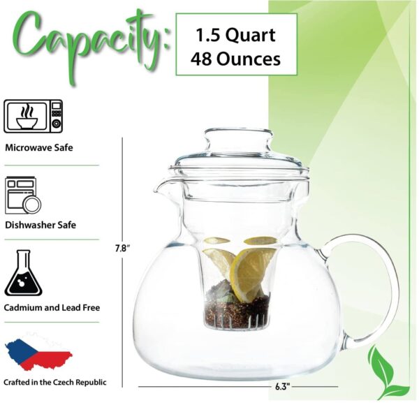 1.5 Quart Stovetop Clear Glass Teapot Kettle with Infuser and Lid - Image 4