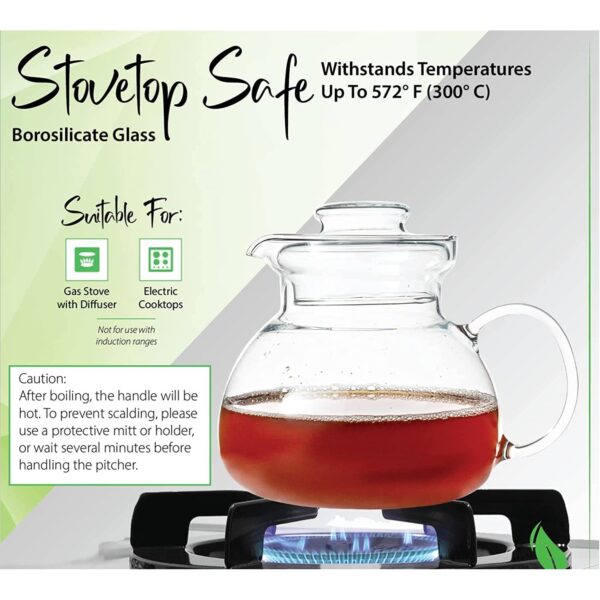 1.5 Quart Stovetop Clear Glass Teapot Kettle with Lid - Microwave Safe - Image 3