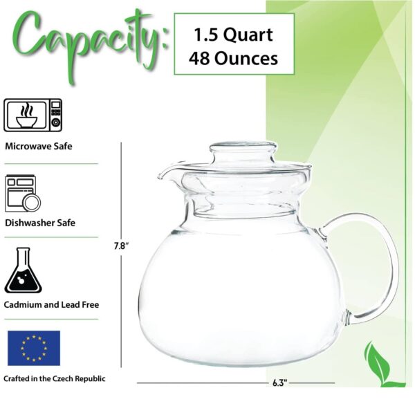 1.5 Quart Stovetop Clear Glass Teapot Kettle with Lid - Microwave Safe - Image 4