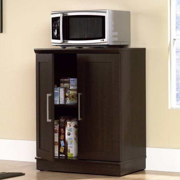 Contemporary Kitchen Storage Microwave Cabinet in Dark Oak - Image 2