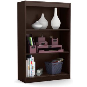 3-Shelf Bookcase Bookshelf in Chocolate Brown Wood Finish
